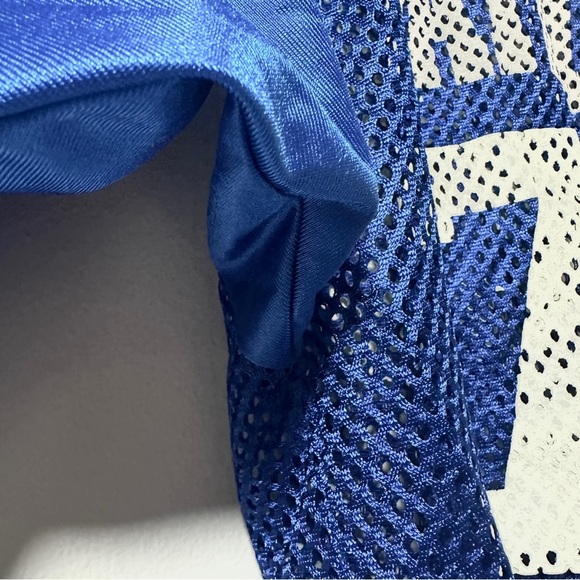 Vintage 80s Royal Blue Mesh Football Jersey Patriots Short Sleeve Size 34/36 - Picture 7 of 13